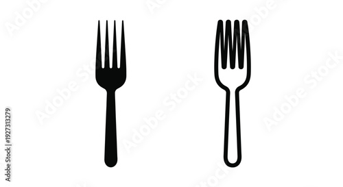Two black forks displayed against a white background silhouette