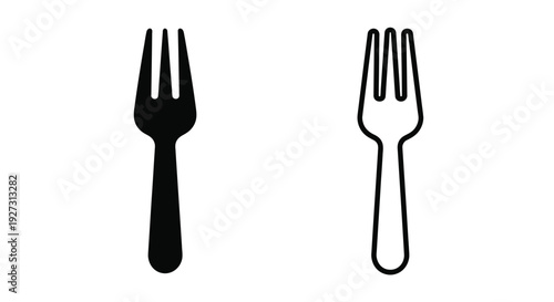 Two forks one solid and one outline presented in stark contrast silhouette