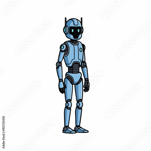blue robot character with black accents standing alone