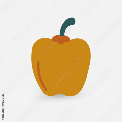 Flat Vector Illustration of a Bell Pepper in Folk Art Style