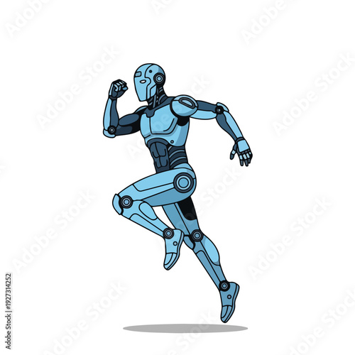 Futuristic metallic humanoid robot in dynamic running motion