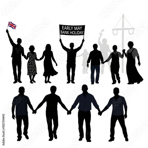 Protesters holding hands and signs on a transparent background during a rally