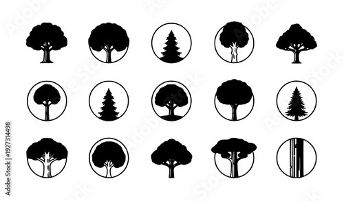 Professional tree logo design vector set abstract woodland brand symbols isolated on white