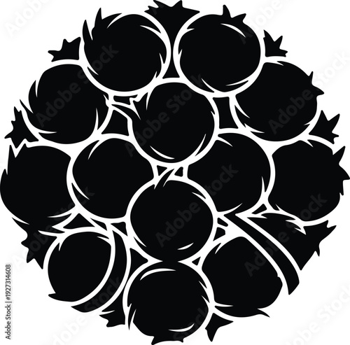 silhouette cluster of fresh organic berries arranged in circular shape vector design