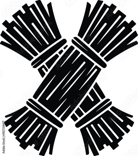 silhouette crossed bundles of wheat straw for rustic farm harvest vector design