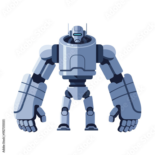 Robot character in futuristic metallic blue standing alone