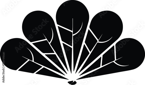 silhouette of five stylized leaves arranged in a fan shape vector design