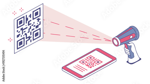 Dynamic illustration of a hand scanning a QR code with a smartphone, representing digital connectivity and information access.