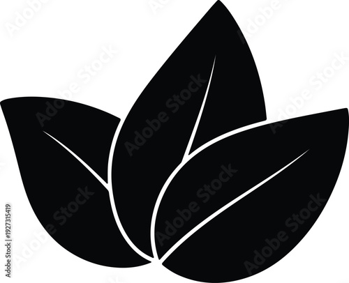 silhouette simple three organic tea leaves nature symbol vector design