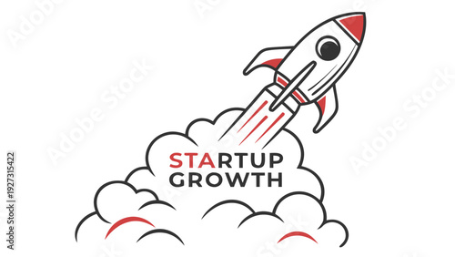 Minimalist vector illustration of a rocket launching, symbolizing startup growth, success, and innovation.