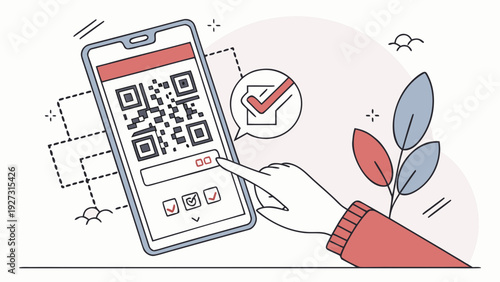 Conceptual illustration of a smartphone scanning a QR code, symbolizing modern technology, data transfer, and quick access.