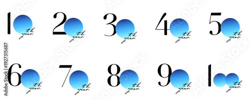 周年ロゴ_ブルー〜ライトブルー｜上品,信頼,清潔感,誠実｜IT,テクノロジー,SaaS,スタートアップ,金融,保険,医療,バイオ,公共,インフラ,BtoB｜Anniversary Logo