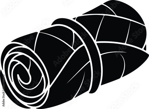 silhouette travel camping bedroll rolled up sleeping bag equipment vector design