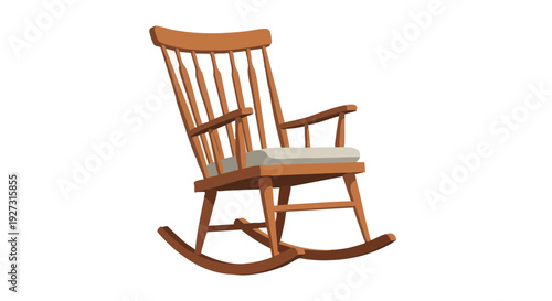 Classic wooden rocking chair with cushion isolated on a black background. Vector illustration.