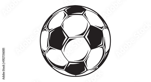 Black and white illustration of a soccer ball on a plain background
