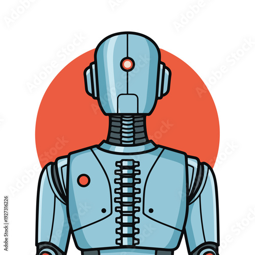 Robot with orange circle background digital character design