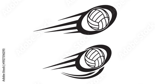 Two volleyballs in motion, speeding through the air with dynamic streaks, symbolizing energy and competition.