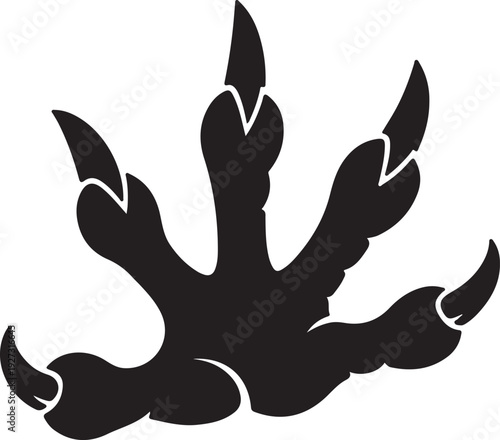Stunning black animal paw print with sharp claws on white background