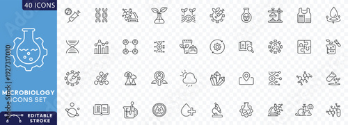 Microbiology icon set. line Icon Collection. Fully Editable. Vector illustration.
