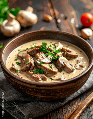 Wallpaper Mural Beef Stroganoff auf rustikalem Holzhintergrund mit Freifläche Torontodigital.ca