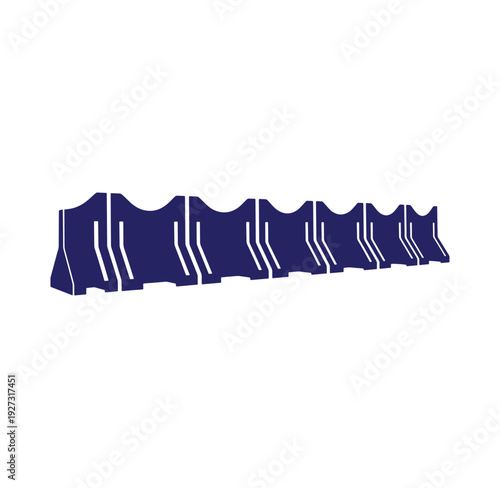 blue plastic roof tile pieces in a row on white background for architecture