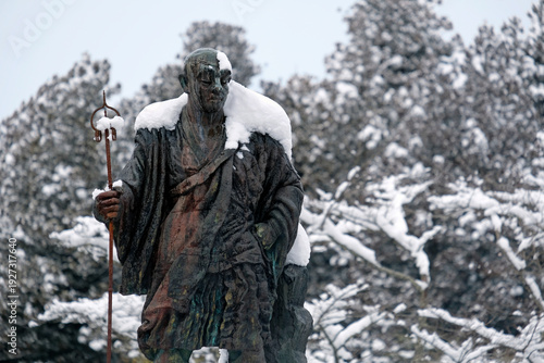 Statue of Monk Shodo Shonin in front of Rinnoji temple at Tosho-Gu, Nikko, Japan