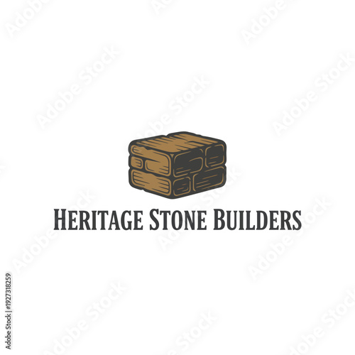 Vintage Stone Bricks Construction Logo