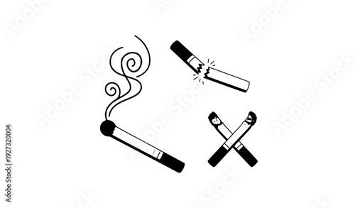 Minimal hand drawn cigarette vector illustration set smoking and quit concept isolated on white