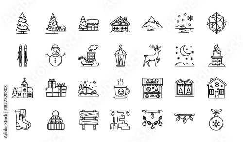 Merry Christmas Winter Nature Pixel Perfect Thin Line Icons 48x48 Minimal Editable Stroke Set Part 2