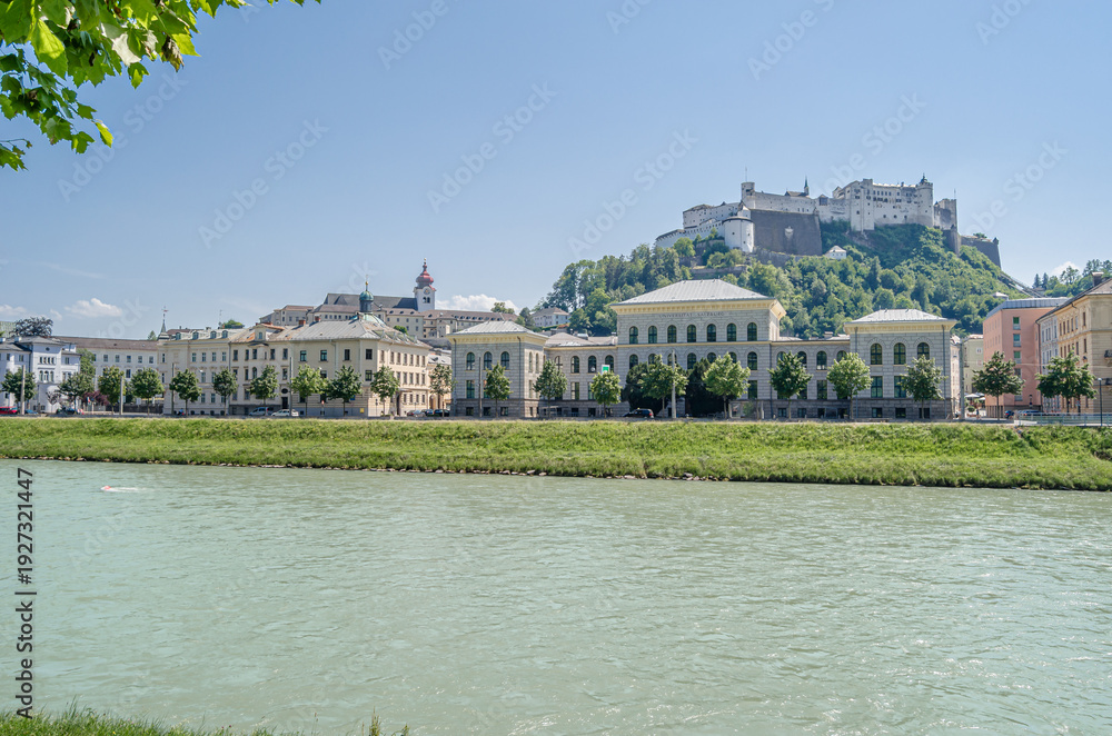 Fototapeta premium Hohensalzburg Fortress and Salzach River in Salzburg, Austria