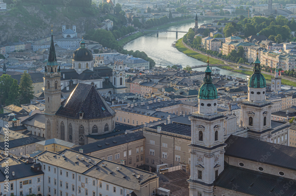 Naklejka premium Salzburg old town cityscape viewed from Hohensalzburg Fortress