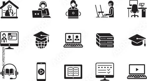 Electronic gadgets and technology devices flat icon set for web and mobile apps. Computer, smartphone, laptop and hardware symbols isolated on white background