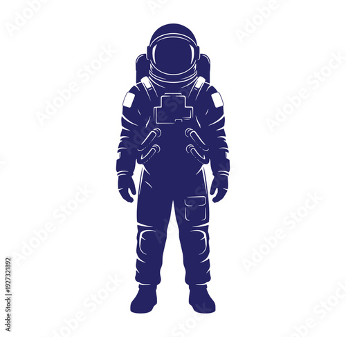 Astronaut in a spacesuit standing alone on a white background