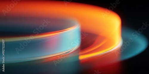 Abstract flowing light trails in vibrant orange and teal colors on a dark background