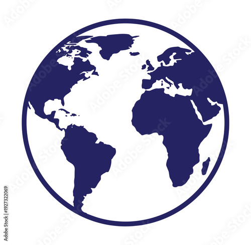 Blue silhouette of the Earth with continents on white background