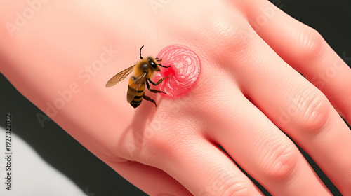 Bee sting causing swelling on human hand illustration