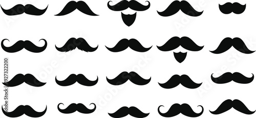 Mustache Collection with Various Styles and Shapes for Facial Hair Design, Grooming Concepts, and Personal Care Illustrations