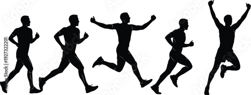 Human Running Silhouettes Collection Showing Athlete Movement and Sprinting Stages for Sports Design, Physical Fitness, and Athletic Performance Illustrations