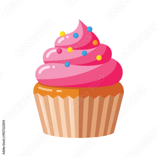 Delicious Pink Swirl Cupcake with Sprinkles for Celebration or Dessert