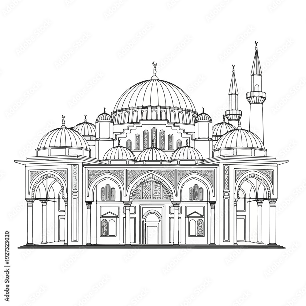 Fototapeta premium Large mosque building with domes and minarets architecture