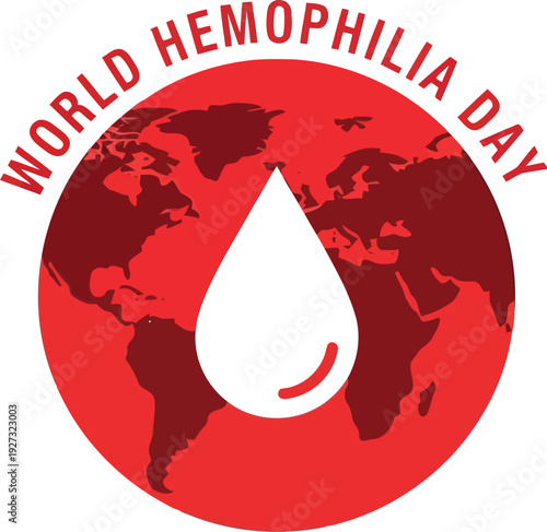 World Hemophilia Day awareness red globe icon with blood drop for medical campaign and health education