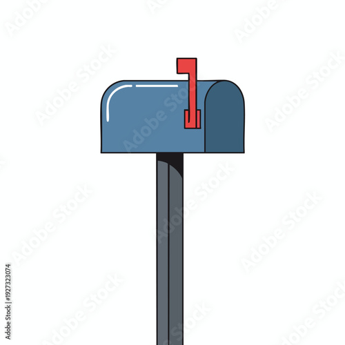 Simple Illustration of a Classic Blue Postal Box with Red Mail Slot for Postal Service Concept