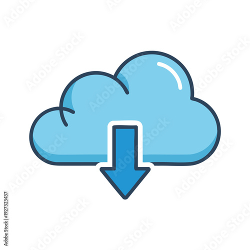 Cloud Computing Concept with Download Icon for Digital Data Transfer