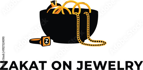 Zakat on Jewelry Concept Illustration with Gold Accessories and Islamic Finance Theme