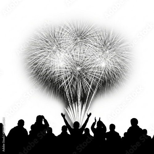 Crowd Celebrating New Year's Eve with Fireworks Display