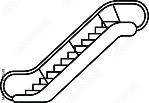 A black line drawing of a simple escalator on a with a minimalist design