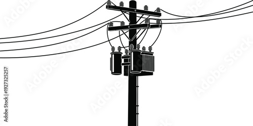 Electricity transmission tower with multiple wires on a used for power distribution
