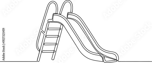 Playground Slide Continuous Line Icon, Minimalist Park Ladder Activity Outline