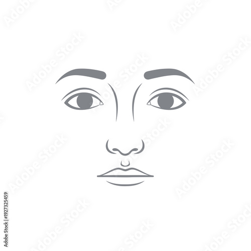 An abstract outline of a human face showing only the eyes, nose, and mouth, rendered in a minimalist grey line drawing style