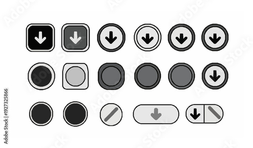 Downward Arrow Button Icon Pack in Minimal Flat Vector Style